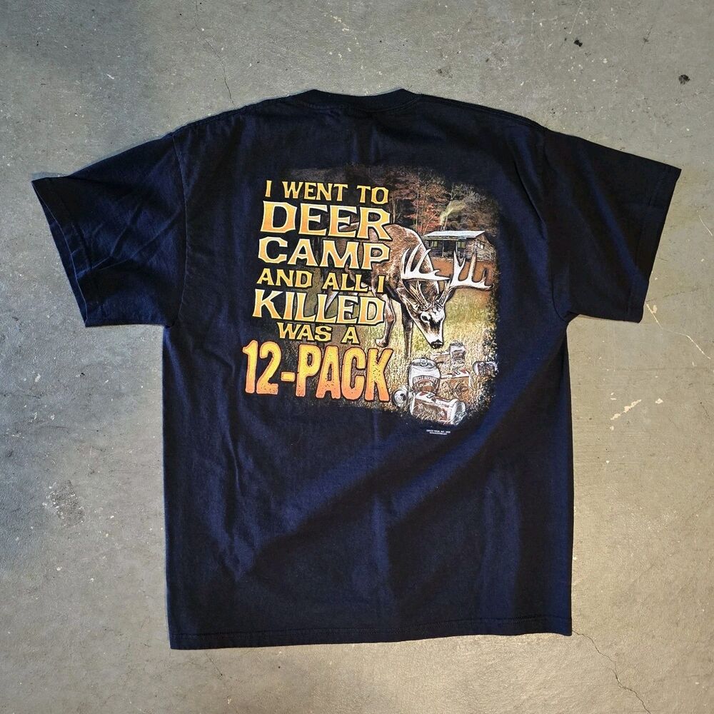 Buck Wear Hunting T Shirt Men’s Sz L Black Graphic New Old Stock 12 Pack 2009